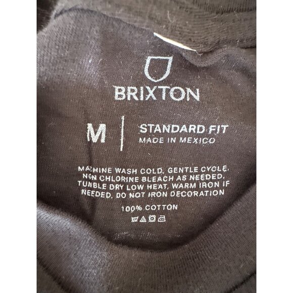 Brixton Mens Standard Fit Black T-Shirt Size M 100% Cotton Graphic Logo Front & - Picture 4 of 7